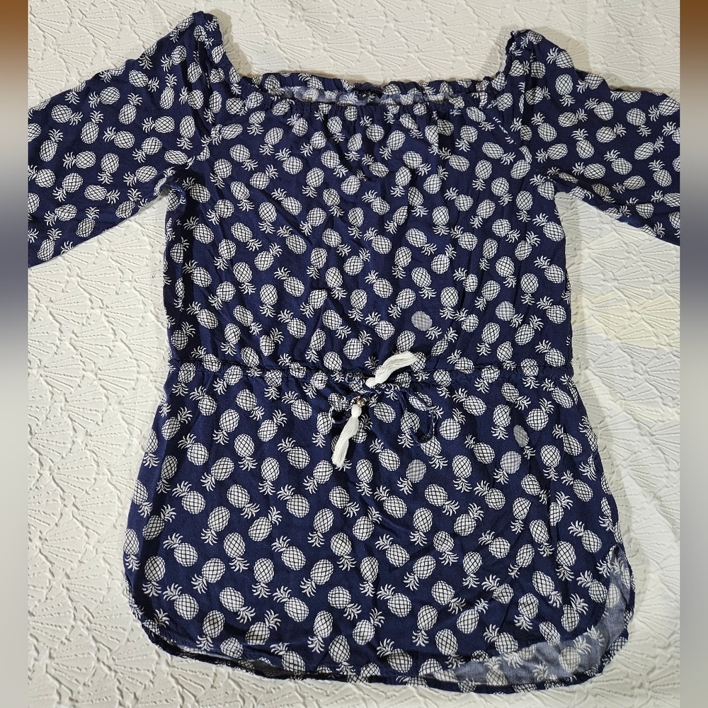 Spiaggia dolce Navy Pineapple Print Off-Shoulder Bathing Suit Cover Up XL